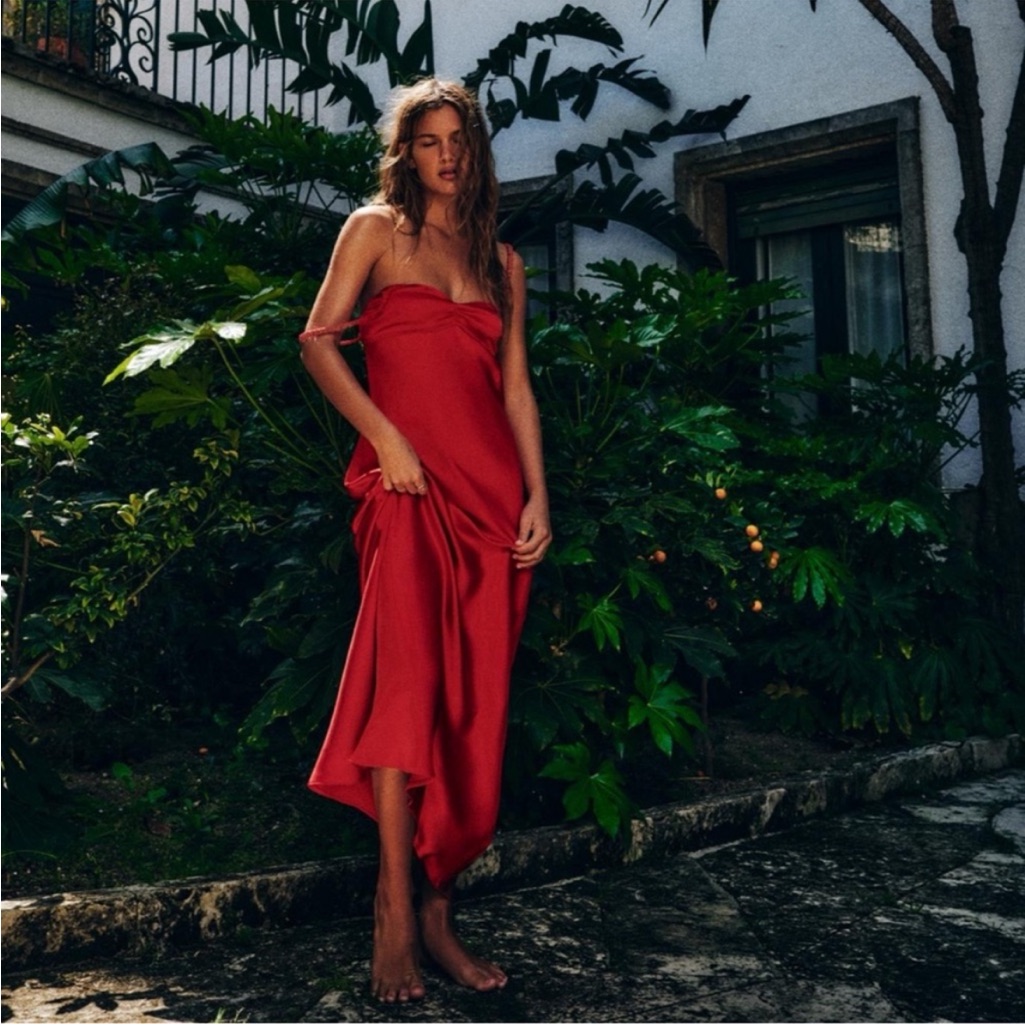 Zara Red Strapless Midi Dress